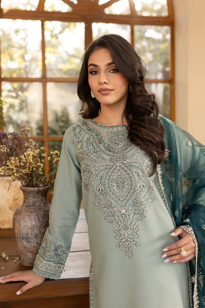 Sea Sand 3Pc Embroidered Set (Chiffon Dupatta)