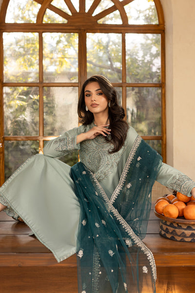 Sea Sand 3Pc Embroidered Set (Chiffon Dupatta)