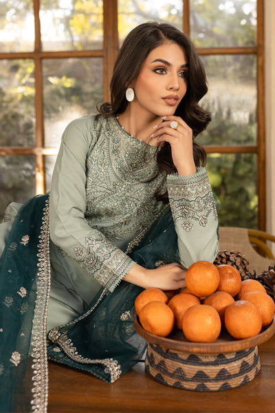 Sea Sand 3Pc Embroidered Set (Chiffon Dupatta)
