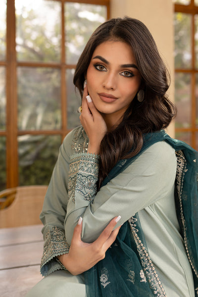 Sea Sand 3Pc Embroidered Set (Chiffon Dupatta)