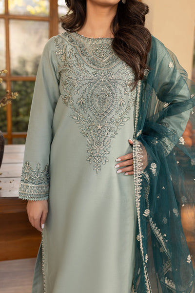Sea Sand 3Pc Embroidered Set (Chiffon Dupatta)